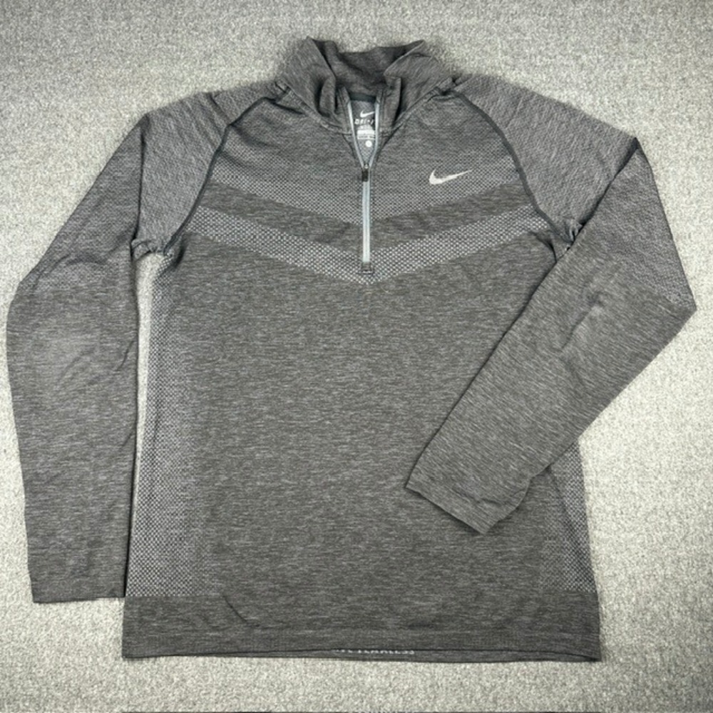 Nike Dri-FIT Womens Large 1/4 Zip Running Top Gray Seamless Thumbhole Pullover